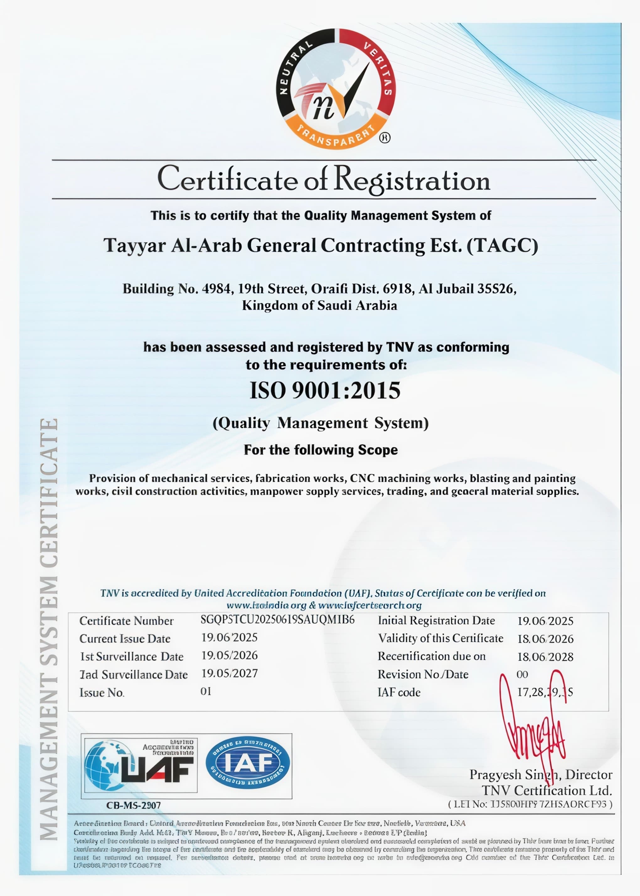 ISO 9001:2015 Certificate